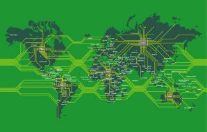 Фреска Карта мира в зеленом цвете 3д